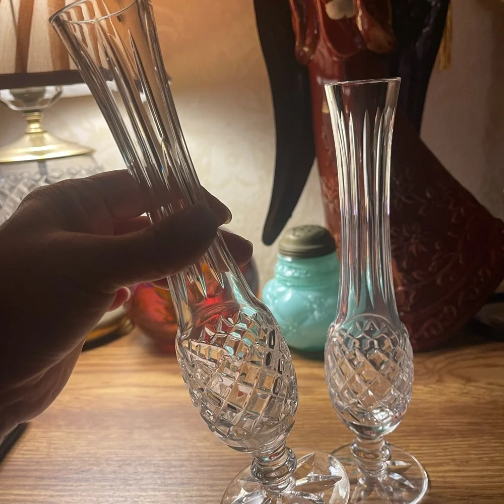 Set of 2 Vintage Waterford crystal vases ,both signed at base 9”